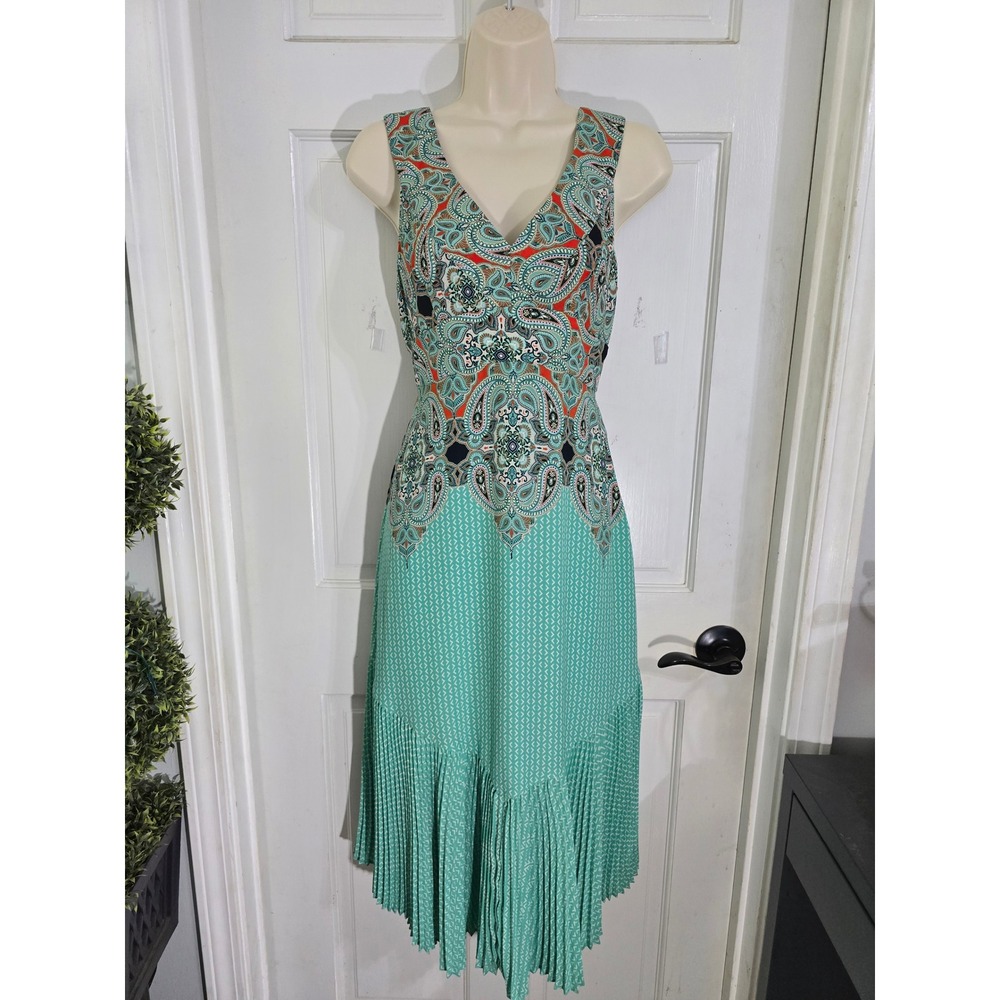 Anthropologie Maeve Mermaid Fishtail Pleated Asymmetrical Canyon Creek Dress - Picture 4 of 14